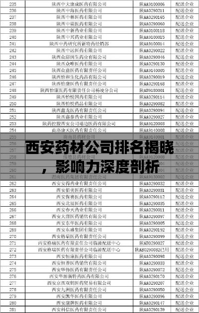 西安药材公司排名揭晓，影响力深度剖析